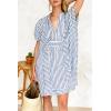 image:imageCHARTOU Womens Striped Beach Cover Up Dress Baggy Batwing Sleeve Short Sundress Tunic Shirt Dresses SummerSky Blue