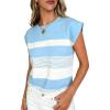 image:imageCHARTOU Women Color Block Striped Summer Top Crewneck Cape Short Sleeve T Shirt Tank TopBlue