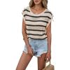 image:imageCHARTOU Women Color Block Striped Sweater Vest Crewneck Cap Short Sleeve Hollow Out Knitted Pullover TopBlack