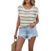 image:imageCHARTOU Women Color Block Striped Sweater Vest Crewneck Cap Short Sleeve Hollow Out Knitted Pullover TopGreen