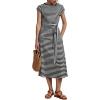 image:imageCHARTOU Women Striped Jersey Midi Dress Cap Sleeve Long Tshirt Dresses Summer Vacation Cruise SundressBlack