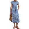 image:imageCHARTOU Women Striped Jersey Midi Dress Cap Sleeve Long Tshirt Dresses Summer Vacation Cruise SundressBlue