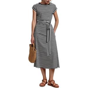 image:imageCHARTOU Women Striped Jersey Midi Dress Cap Sleeve Long Tshirt Dresses Summer Vacation Cruise SundressBlack
