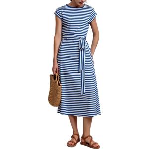 image:imageCHARTOU Women Striped Jersey Midi Dress Cap Sleeve Long Tshirt Dresses Summer Vacation Cruise SundressBlue