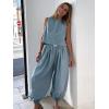 image:imageCHARTOU 2 Piece Vacation Outfits for Women Summer Tank Top Linen Baggy Balloon Wide Leg Pants Matching SetsBlue