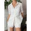 image:imageCHARTOU Eyelet Two Piece Short Sets for Women Button Down Shirt with Lace Embroidered Shorts Summer OutfitWhite