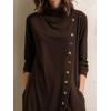 image:imageCHARTOU Maxi Dresses for Women 2025 Long Sleeve T Shirt Dress Long Flowy Turtle High Neck Dress with PocketsBrown