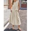image:imageCHARTOU Summer Skirt Sets Women 2 Piece Outfits Striped Crop Tank Top Midi Dress Travel Matching Set VacationKhaki