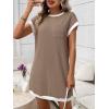 image:imageCHARTOU Summer T Shirt Dress for Women Color Block Casual Short Sleeve Tunic Short SundressKhaki