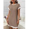 image:imageCHARTOU Summer T Shirt Dress for Women Color Block Casual Short Sleeve Tunic Short SundressKhaki