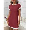 image:imageCHARTOU Summer T Shirt Dress for Women Color Block Casual Short Sleeve Tunic Short SundressWine