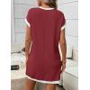 image:imageCHARTOU Summer T Shirt Dress for Women Color Block Casual Short Sleeve Tunic Short SundressWine