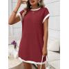 image:imageCHARTOU Summer T Shirt Dress for Women Color Block Casual Short Sleeve Tunic Short SundressWine