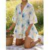 image:imageCHARTOU Women Boho Floral 34 Sleeve Babydoll Mini Dress Summer Ruffle Layer Cotton Linen Loose Shirt DressBlue