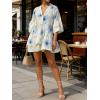 image:imageCHARTOU Women Boho Floral 34 Sleeve Babydoll Mini Dress Summer Ruffle Layer Cotton Linen Loose Shirt DressBlue