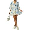 image:imageCHARTOU Women Boho Floral 34 Sleeve Babydoll Mini Dress Summer Ruffle Layer Cotton Linen Loose Shirt DressBlue