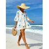 image:imageCHARTOU Women Boho Floral 34 Sleeve Babydoll Mini Dress Summer Ruffle Layer Cotton Linen Loose Shirt DressBlue