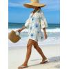 image:imageCHARTOU Women Boho Floral 34 Sleeve Babydoll Mini Dress Summer Ruffle Layer Cotton Linen Loose Shirt DressBlue