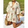 image:imageCHARTOU Women Boho Floral 34 Sleeve Babydoll Mini Dress Summer Ruffle Layer Cotton Linen Loose Shirt DressBrown
