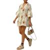 image:imageCHARTOU Women Boho Floral 34 Sleeve Babydoll Mini Dress Summer Ruffle Layer Cotton Linen Loose Shirt DressBrown