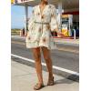 image:imageCHARTOU Women Boho Floral 34 Sleeve Babydoll Mini Dress Summer Ruffle Layer Cotton Linen Loose Shirt DressBrown