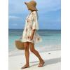 image:imageCHARTOU Women Boho Floral 34 Sleeve Babydoll Mini Dress Summer Ruffle Layer Cotton Linen Loose Shirt DressBrown
