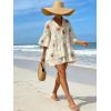 image:imageCHARTOU Women Boho Floral 34 Sleeve Babydoll Mini Dress Summer Ruffle Layer Cotton Linen Loose Shirt DressBrown