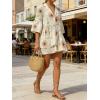 image:imageCHARTOU Women Boho Floral 34 Sleeve Babydoll Mini Dress Summer Ruffle Layer Cotton Linen Loose Shirt DressBrown