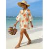 image:imageCHARTOU Women Boho Floral 34 Sleeve Babydoll Mini Dress Summer Ruffle Layer Cotton Linen Loose Shirt DressOrange