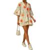 image:imageCHARTOU Women Boho Floral 34 Sleeve Babydoll Mini Dress Summer Ruffle Layer Cotton Linen Loose Shirt DressOrange