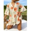 image:imageCHARTOU Women Boho Floral 34 Sleeve Babydoll Mini Dress Summer Ruffle Layer Cotton Linen Loose Shirt DressOrange