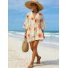 image:imageCHARTOU Women Boho Floral 34 Sleeve Babydoll Mini Dress Summer Ruffle Layer Cotton Linen Loose Shirt DressOrange