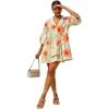 image:imageCHARTOU Women Boho Floral 34 Sleeve Babydoll Mini Dress Summer Ruffle Layer Cotton Linen Loose Shirt DressOrange
