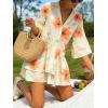 image:imageCHARTOU Women Boho Floral 34 Sleeve Babydoll Mini Dress Summer Ruffle Layer Cotton Linen Loose Shirt DressOrange