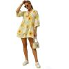 image:imageCHARTOU Women Boho Floral 34 Sleeve Babydoll Mini Dress Summer Ruffle Layer Cotton Linen Loose Shirt DressYellow