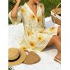 image:imageCHARTOU Women Boho Floral 34 Sleeve Babydoll Mini Dress Summer Ruffle Layer Cotton Linen Loose Shirt DressYellow