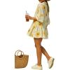image:imageCHARTOU Women Boho Floral 34 Sleeve Babydoll Mini Dress Summer Ruffle Layer Cotton Linen Loose Shirt DressYellow
