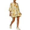 image:imageCHARTOU Women Boho Floral 34 Sleeve Babydoll Mini Dress Summer Ruffle Layer Cotton Linen Loose Shirt DressYellow
