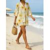 image:imageCHARTOU Women Boho Floral 34 Sleeve Babydoll Mini Dress Summer Ruffle Layer Cotton Linen Loose Shirt DressYellow