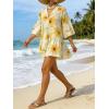 image:imageCHARTOU Women Boho Floral 34 Sleeve Babydoll Mini Dress Summer Ruffle Layer Cotton Linen Loose Shirt DressYellow