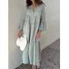 image:imageCHARTOU Women Casual Cotton Linen Shirt Dress Summer Oversized Tunic 34 Sleeve Flare Tiered Maxi DressGrayish Green