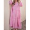 image:imageCHARTOU Women Casual Cotton Linen Shirt Dress Summer Oversized Tunic 34 Sleeve Flare Tiered Maxi DressPink
