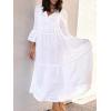 image:imageCHARTOU Women Casual Cotton Linen Shirt Dress Summer Oversized Tunic 34 Sleeve Flare Tiered Maxi DressWhite