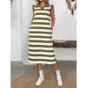 image:imageCHARTOU Women Casual Polo V Neck Tshirt Dress Striped Cap Sleeve Midi Dresses Summer Loose TunicsArmy