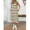 image:imageCHARTOU Women Casual Polo V Neck Tshirt Dress Striped Cap Sleeve Midi Dresses Summer Loose TunicsArmy