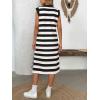 image:imageCHARTOU Women Casual Polo V Neck Tshirt Dress Striped Cap Sleeve Midi Dresses Summer Loose TunicsBlack