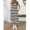 image:imageCHARTOU Women Casual Polo V Neck Tshirt Dress Striped Cap Sleeve Midi Dresses Summer Loose TunicsBlack