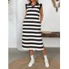 image:imageCHARTOU Women Casual Polo V Neck Tshirt Dress Striped Cap Sleeve Midi Dresses Summer Loose TunicsBlack