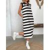 image:imageCHARTOU Women Casual Polo V Neck Tshirt Dress Striped Cap Sleeve Midi Dresses Summer Loose TunicsBlack
