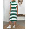 image:imageCHARTOU Women Casual Polo V Neck Tshirt Dress Striped Cap Sleeve Midi Dresses Summer Loose TunicsGreen